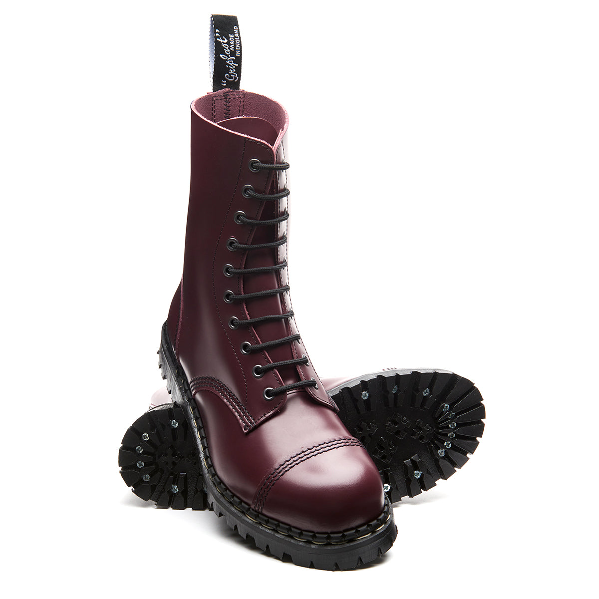 Ox Blood Riders Oxblood Hi-Shine 10 Eye Steel Toe Derby Boot | Gripfast | Made in UK ...