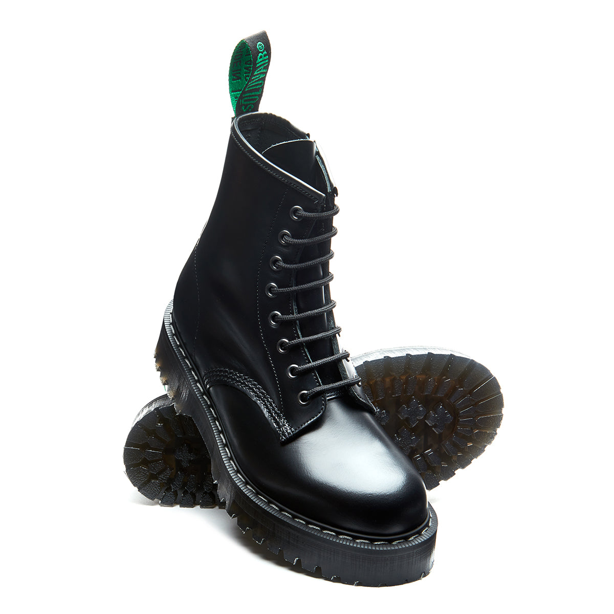 Black Hi-Shine 8 Eye Zipped Platform Derby Boot | Solovair | Handmade ...